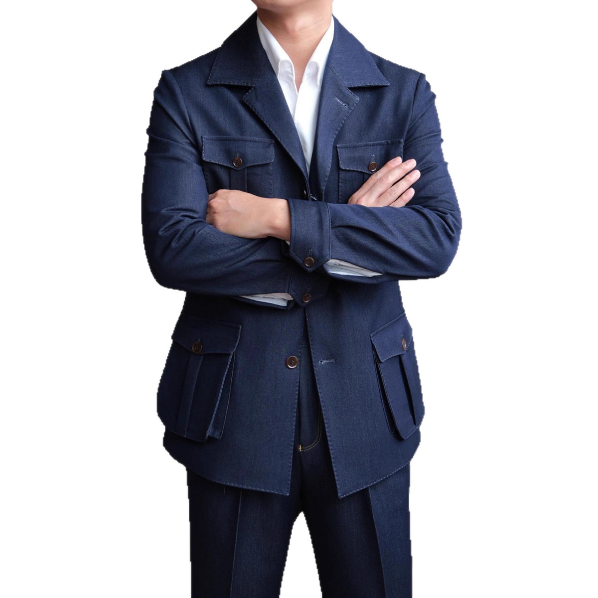 Crew-neck Hunting-style Casual Business Jacket