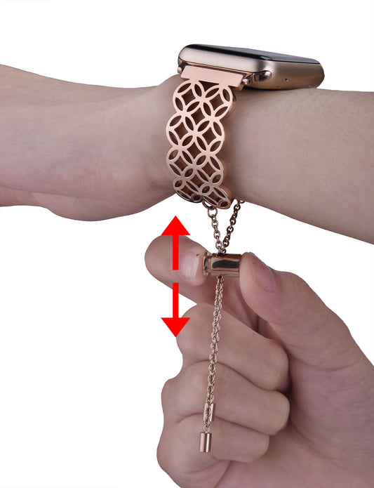 एप्पल वॉच के साथ संगत, आईवॉच सीरीज़ के लिए उच्च गुणवत्ता वाला बटरफ्लाई फ्लावर डिज़ाइन वाला स्टेनलेस स्टील ब्रेसलेट।