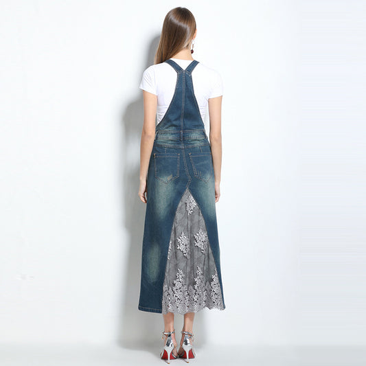 लेस डेनिम कॉटन ब्रेस ड्रेस