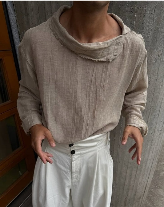 Vintage-Inspired Distressed Collar Shirt
