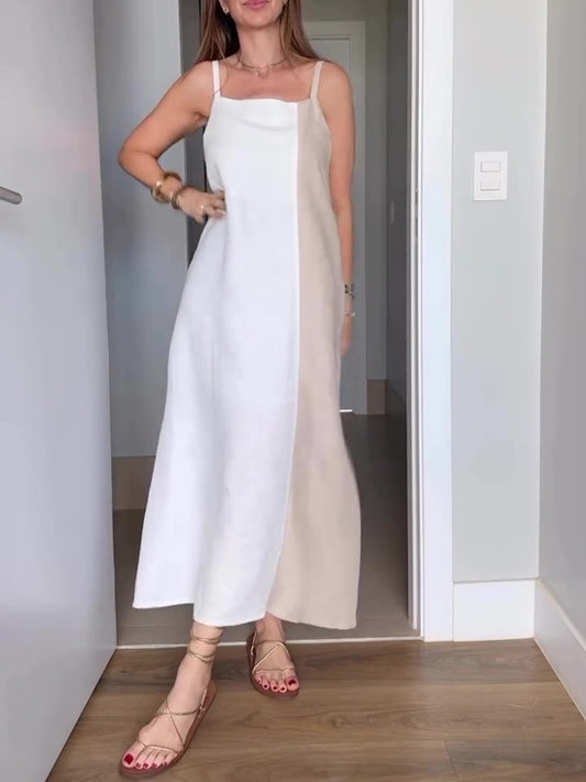 कंट्रास्ट कलर सस्पेंडर ड्रेस