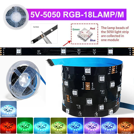 Smart Led Lights Strip TV Smart Bedroom Lighting Bluetooth Usb Led Strip Rgb 5V Adhesive Led Tape 5050 Wall Room Decoration
