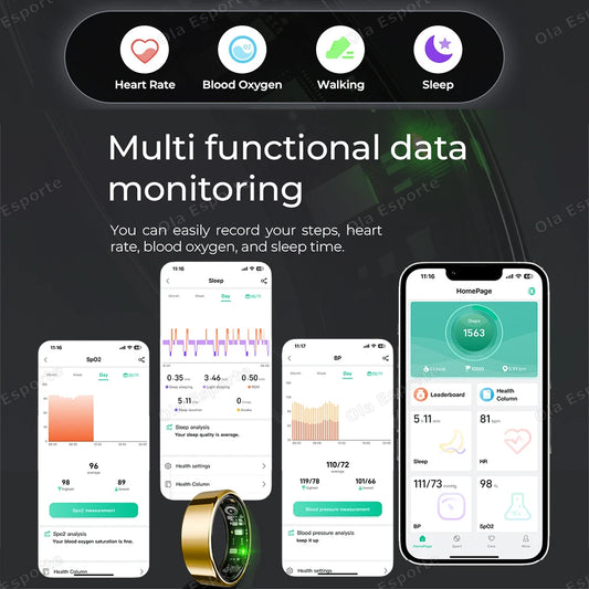 New R09 Smart Ring Men Women with Charging Case,Heart Rate Blood Oxygen,Skin Temperature Monitor,5ATM Waterproof For Android IOS