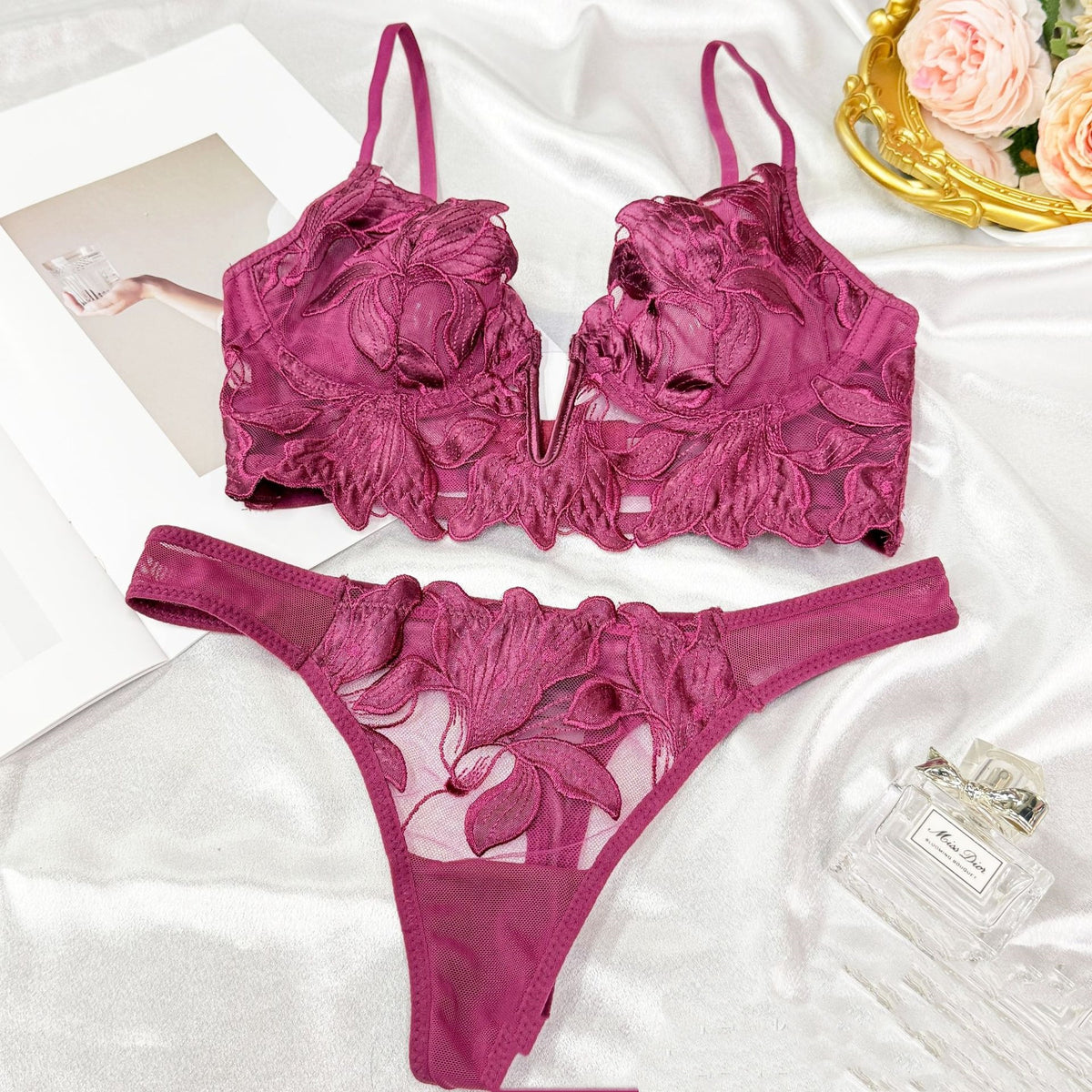 Sexy Lingerie With A Deep V-neck And Intricate Embroidery