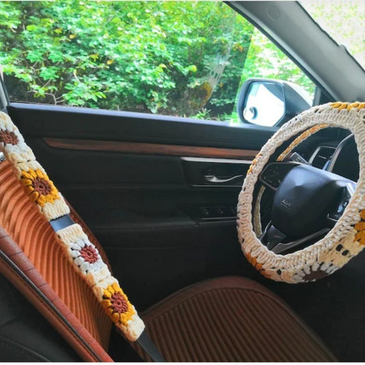 Car Interior Hand-crocheted Flower Steering Wheel Warm Non-slip Cover