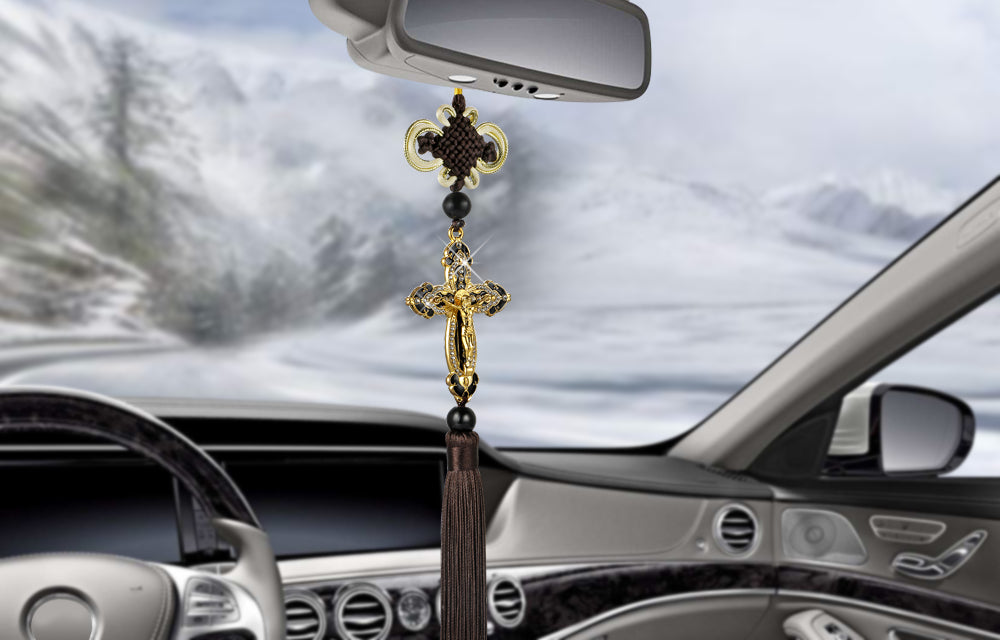 Golden Cross Car Hanger High-End Car Interior Ornaments Car Pendant Pendant Tassel Decorative Pendant