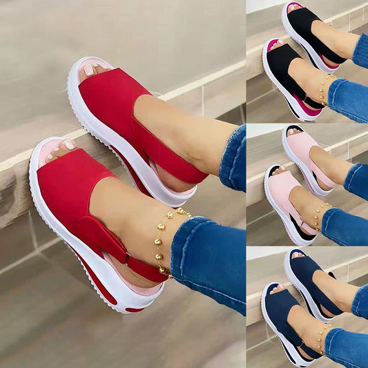 صنادل صيفية نسائية كاجوال بشريط لاصق، بتصميم فم السمكة