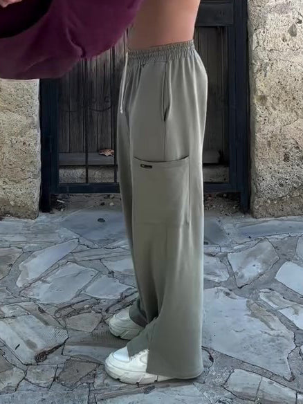 بنطلون رجالي كاجوال واسع الساقين بخصر مطاطي