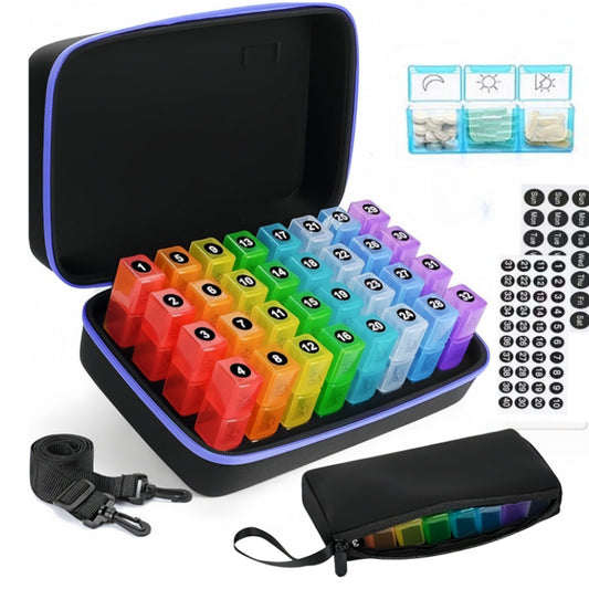 منظم حبوب شهري لمدة 31 يومًا مع 31 قسمًا، مصنوع من الجلد المقاوم للماء