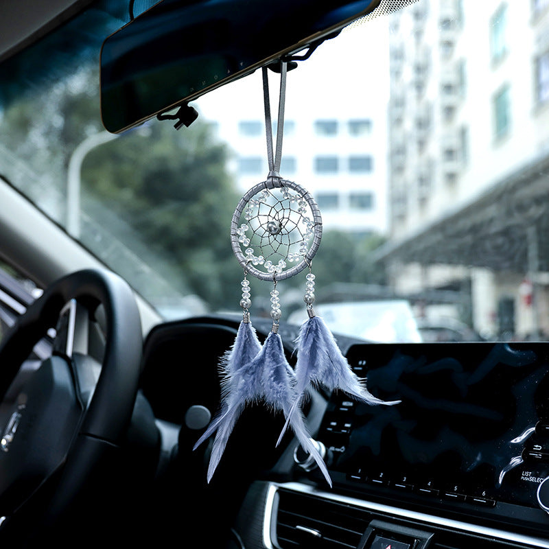 Car rearview mirror pendant feather dream catcher wind chime interior crafts