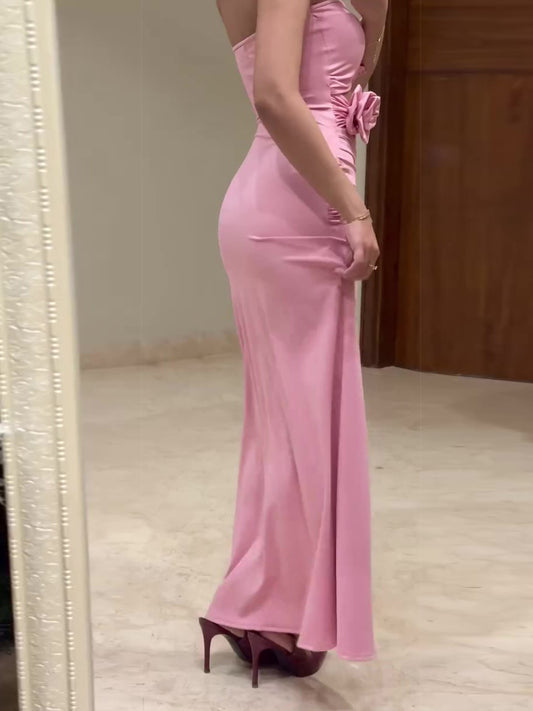 Three-dimensional Floral Pleated Cutout Tube Top Dress