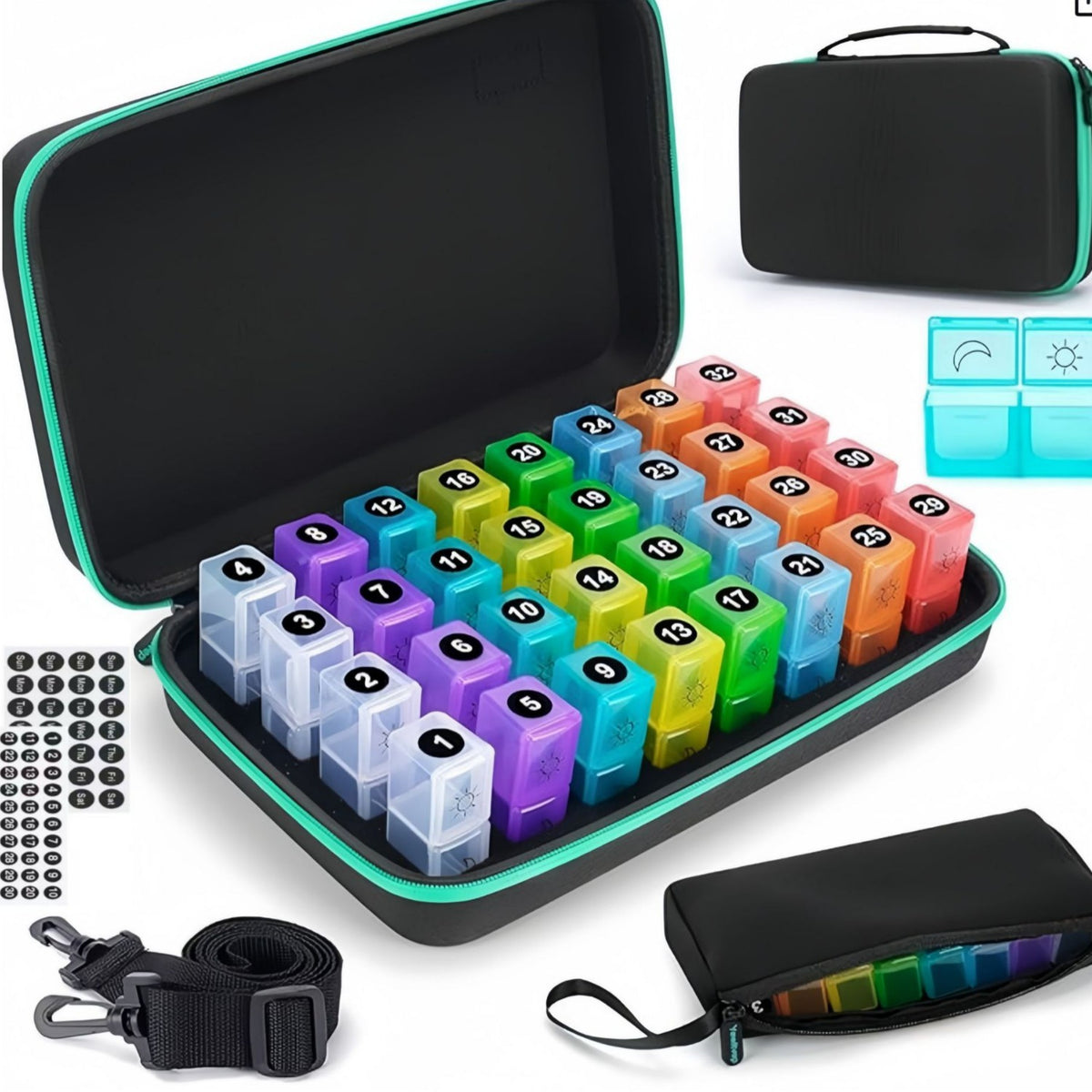 31-day Monthly Pill Organizer With 31 Compartments Waterproof Leather