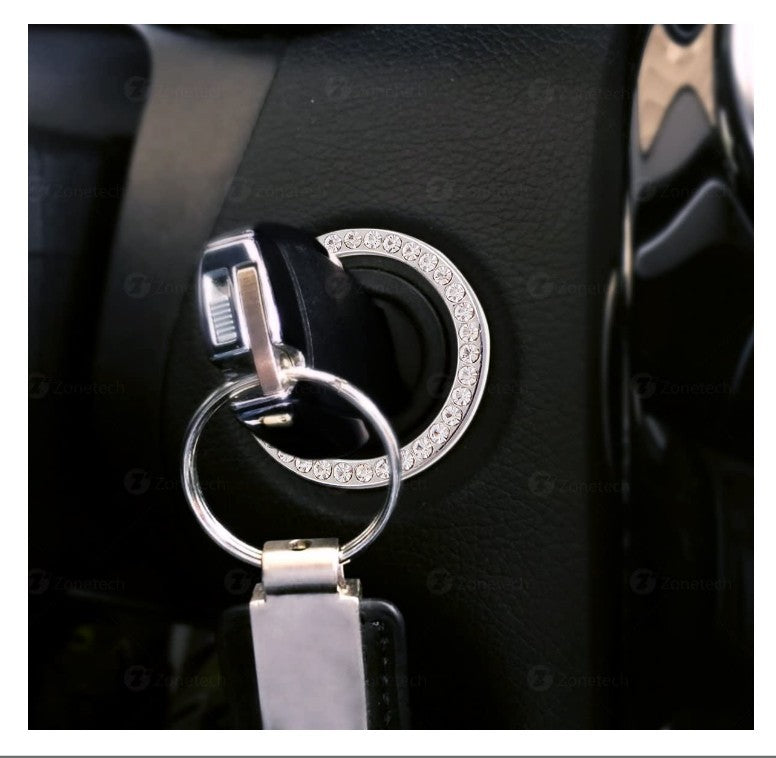 حلقة زخرفية مرصعة بالألماس لتشغيل السيارة بضغطة زر واحدة، ملصقات داخلية للسيارة، حلقة زخرفية لتشغيل مفتاح تشغيل السيارة مرصعة بالألماس