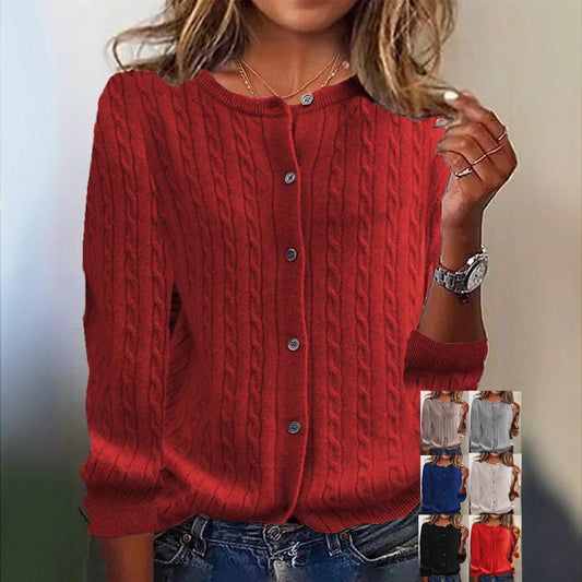 Womens Andi Fleece Crew-Neck Knitted Linen-Flower Cardigan Sweater