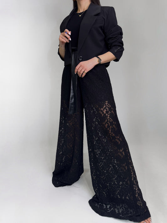 High Waist Lace Wide Leg Pants