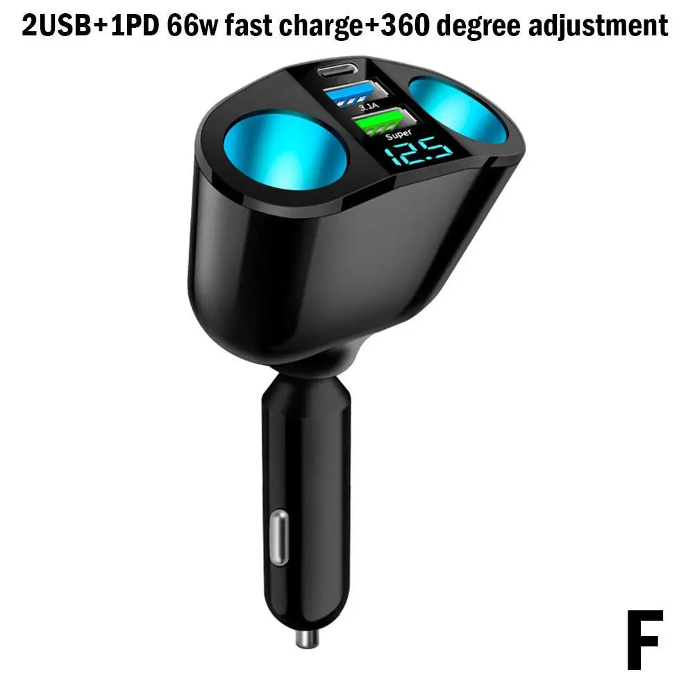 66W Fast Car Charger 12V-24V Socket Splitter Dual USB Type-C Car Charging Digital Display For Mobile Phone DVR Fast Charging