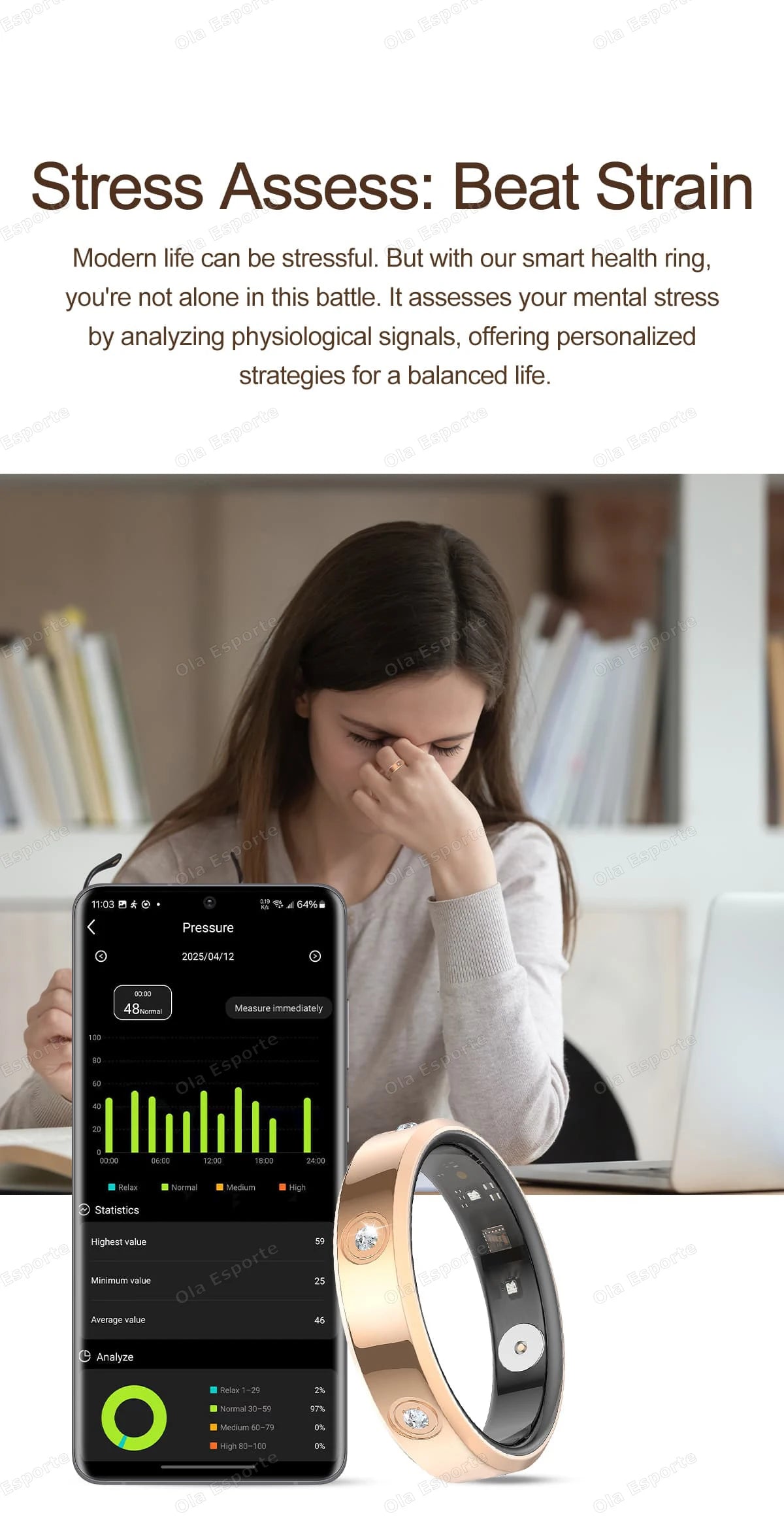 2025 स्मार्ट रिंग, महिलाओं और पुरुषों के लिए, बेहद पतली 6.3 मिमी हार्ट रेट हेल्थ स्ट्रेस मापन मॉनिटर, IP68 वाटरप्रूफ, फैशनेबल स्पोर्ट्स रिंग।