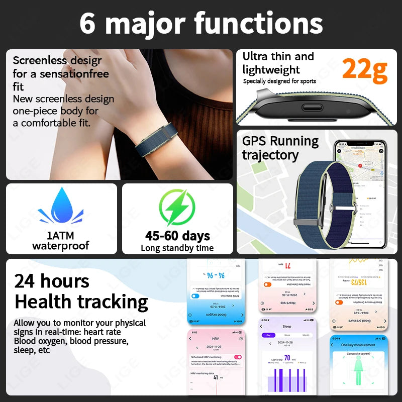 Smart Health Wristband, Wearable Activity Fitness Tracker Multi-Sport Mode All-Day Automatic Continuous Monitoring Health Data