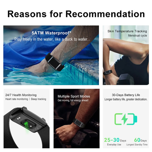 Smart Bracelet Sports Fitness Tracker Health Monitoring Step Count Heart Rate Sleep Tracking 1ATM Waterproof Smart Wristband