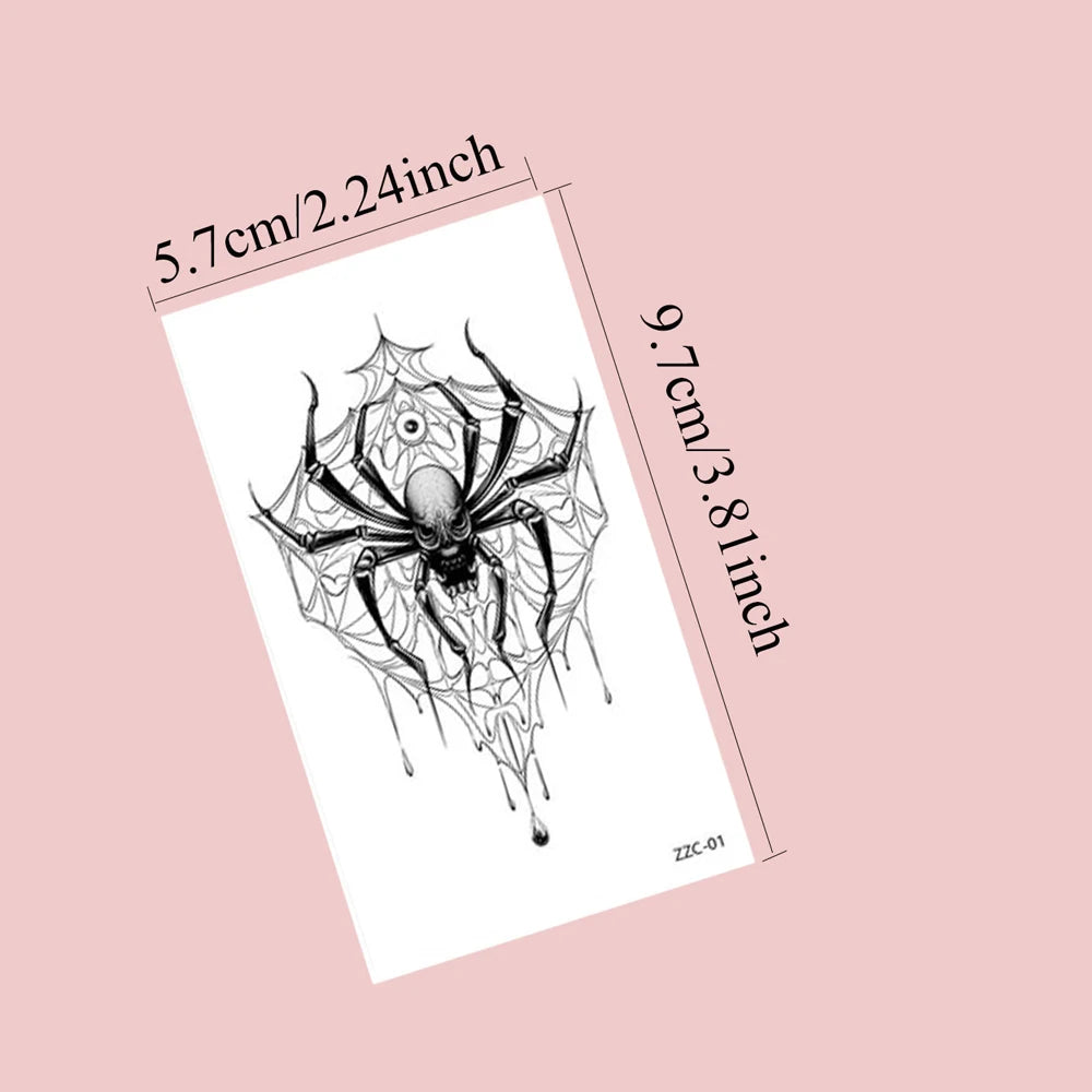 30pcs Waterproof Spider Tattoo Stickers Realistic Skull Temporary Tattoos for Halloween Party NecK Face Body Decor Fake Tattoo