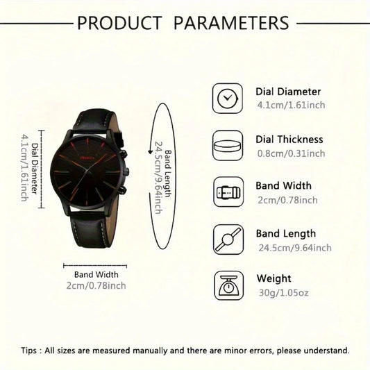 4 Pcs/set, Casual Men's Watchs Men's Watch Set Quartz Watch PU Leather Strap, The Most Ideal Gift for Men!