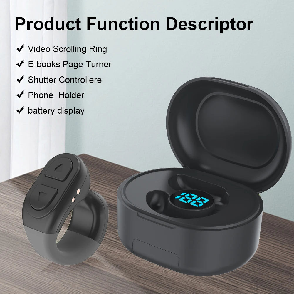 For Tiktok Fingertip Remote Scrolling Ring Wireless Camera Shutter Selfie Button Bluetooth 5.0 With Phone Stand For TIK Tok
