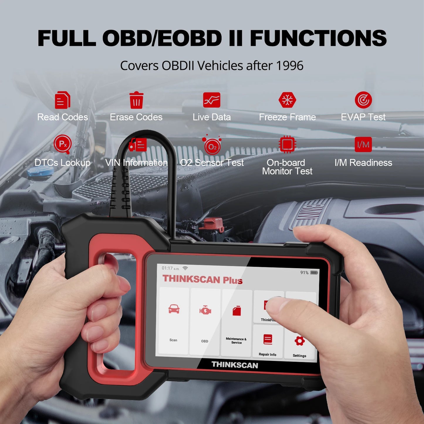 جهاز فحص أعطال السيارات Thinkscan Plus S7 OBD2، ماسح ضوئي لتشخيص أعطال المحرك، ونظام منع انغلاق المكابح (ABS)، وناقل الحركة، ومكيف الهواء، ووحدة التحكم الإلكترونية (BCM)، والوسائد الهوائية، وقارئ أكواد الأعطال، وأدوات فحص السيارات.
