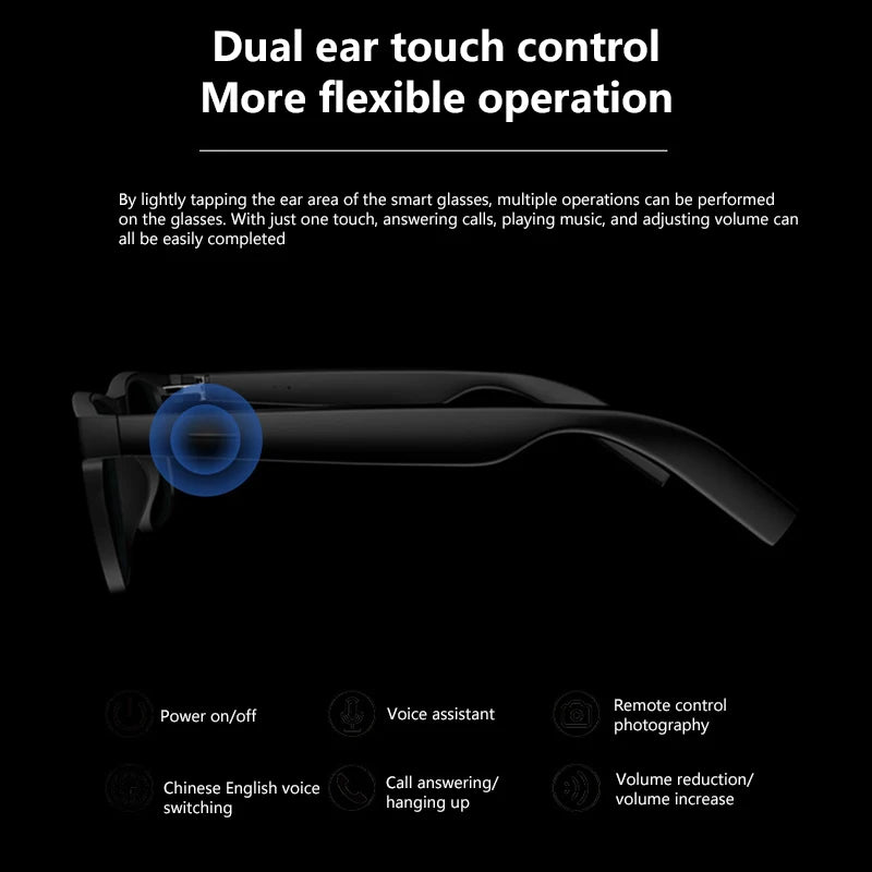 Lenovo Smart Glasses Remote Control Touch Photo Camera Recording Translator Voice Assistant Adults Wireless Bluetooth Glasses