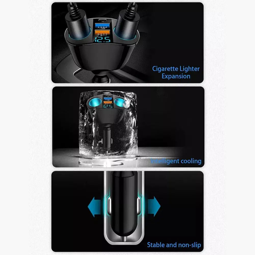 66W Fast Car Charger 12V-24V Socket Splitter Dual USB Type-C Car Charging Digital Display For Mobile Phone DVR Fast Charging