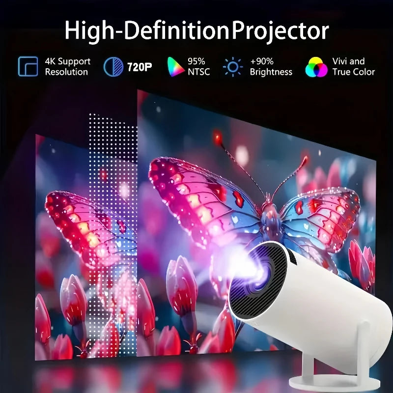 होम थिएटर पोर्टेबल प्रोजेक्टर 2025 मिनी HY300 4K अल्ट्रा HD 300ANSI एंड्रॉइड 11 BT54 इलेक्ट्रॉनिक फोकस और बिल्ट-इन स्पीकर के साथ