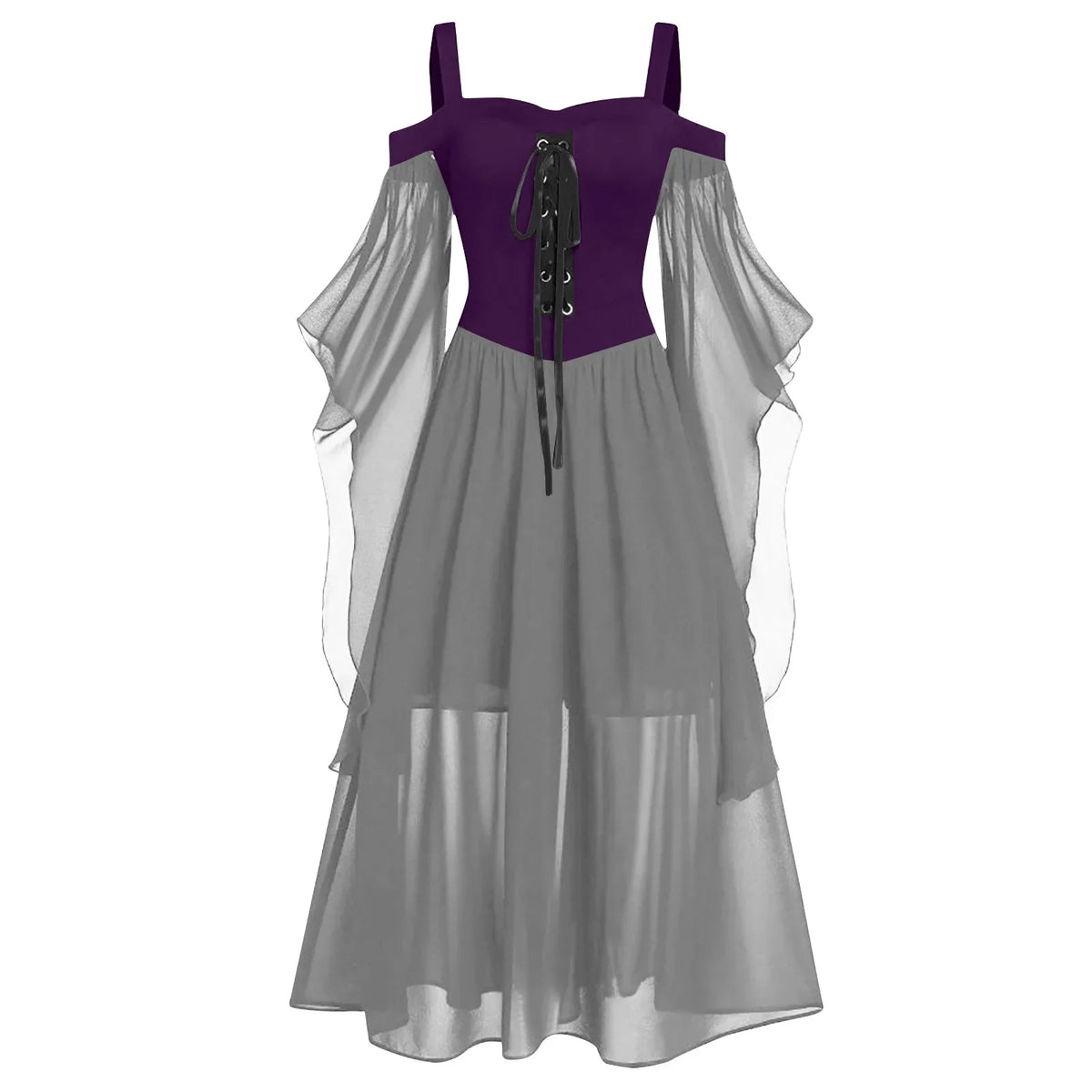 New Style Halloween Gowntank Color Blocking Chiffon Tank Dress Ribbon Sleeveless Vestido De Fiesta De Halloween