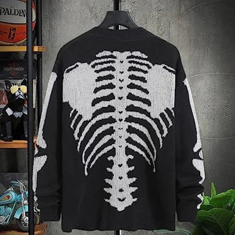 Autumn Winter Knit Sweater Coat 2026 Halloween Skull Knitted Cardigan Women Loose Female V Neck Coat Long Sleeve Tops Jacket