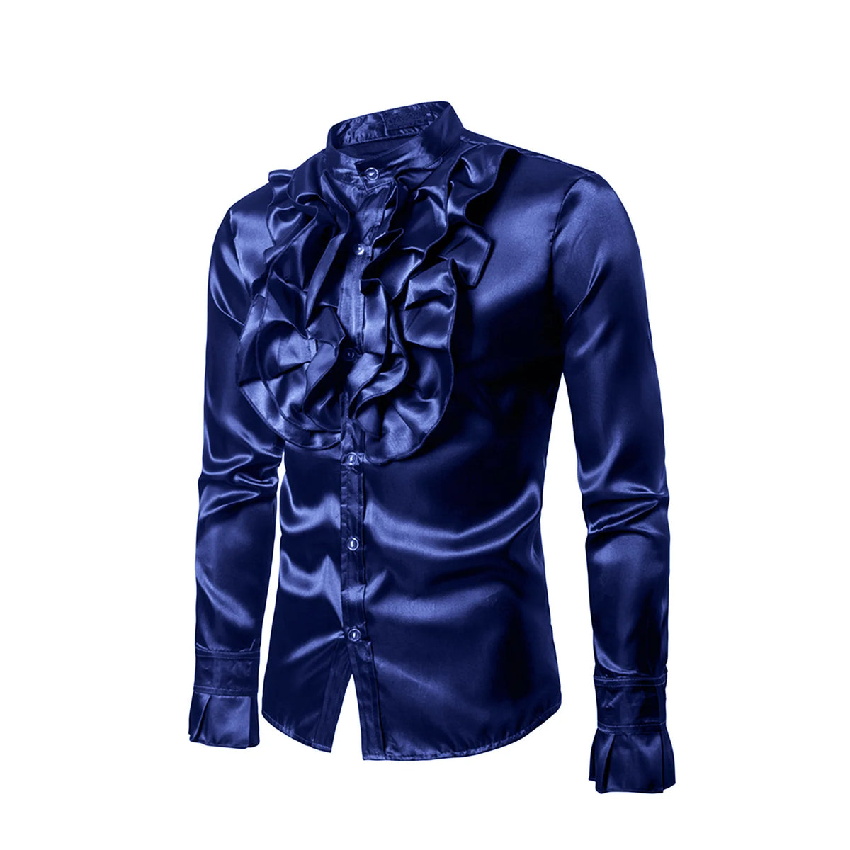 Vintage 70s Frill Ruffle Dress Shirt For Men Vicotorian Costume Top Gothic Punk Retro Tee Faxu Silk Cravat Shirt Halloween