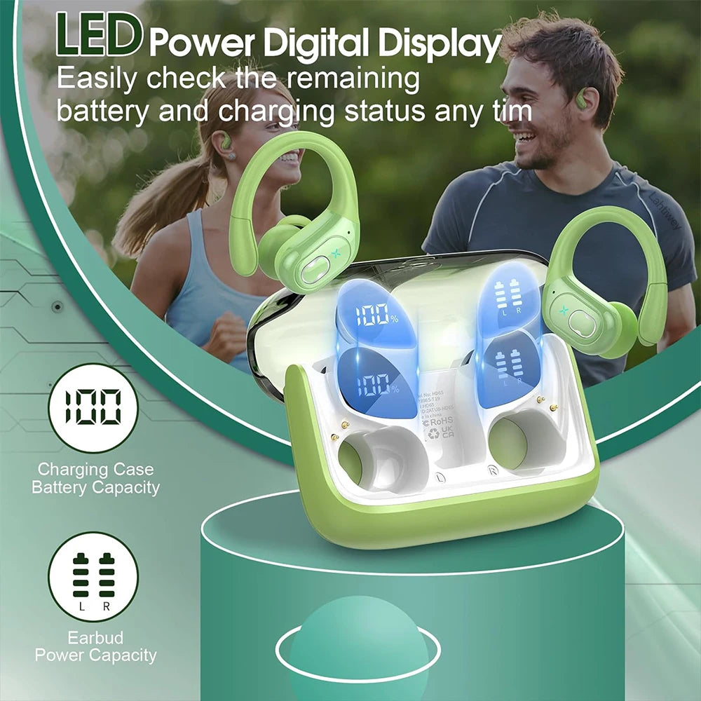 Sports Wireless Earbuds Bluetooth 5.4 TWS Wireless Headphones Waterproof Earhook Earphones with Deep Bass Noise Cancelling Mic