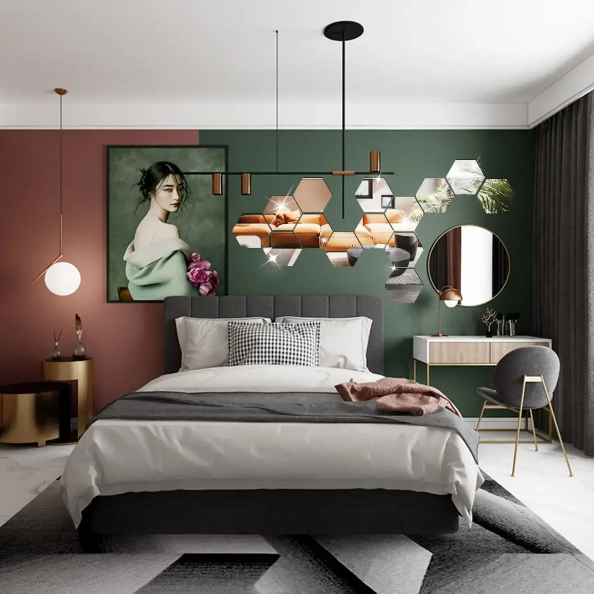 Hexagon Acrylic 3D Mirror Wall Sticker Home Decor DIY Self-adhesive Mirror Decal Decor Stickers Art Wall Decoration Large 6/12pc