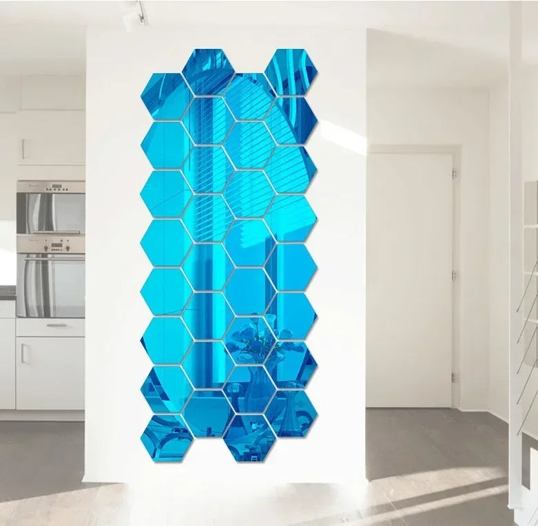 Hexagon Acrylic 3D Mirror Wall Sticker Home Decor DIY Self-adhesive Mirror Decal Decor Stickers Art Wall Decoration Large 6/12pc