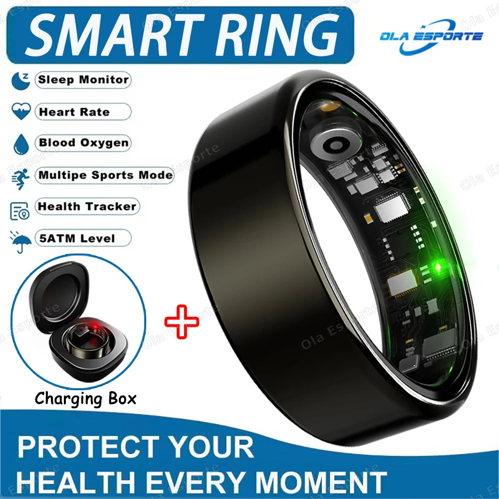 New R09 Smart Ring Men Women with Charging Case,Heart Rate Blood Oxygen,Skin Temperature Monitor,5ATM Waterproof For Android IOS