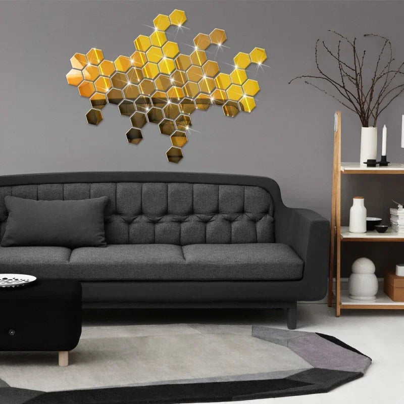 Hexagon Acrylic 3D Mirror Wall Sticker Home Decor DIY Self-adhesive Mirror Decal Decor Stickers Art Wall Decoration Large 6/12pc