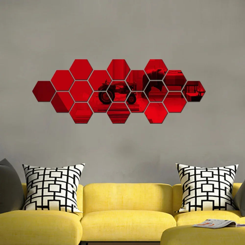 Hexagon Acrylic 3D Mirror Wall Sticker Home Decor DIY Self-adhesive Mirror Decal Decor Stickers Art Wall Decoration Large 6/12pc