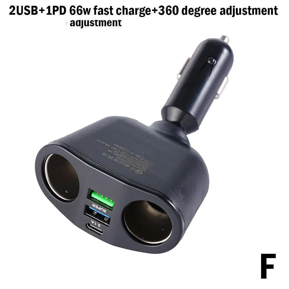 66W Fast Car Charger 12V-24V Socket Splitter Dual USB Type-C Car Charging Digital Display For Mobile Phone DVR Fast Charging