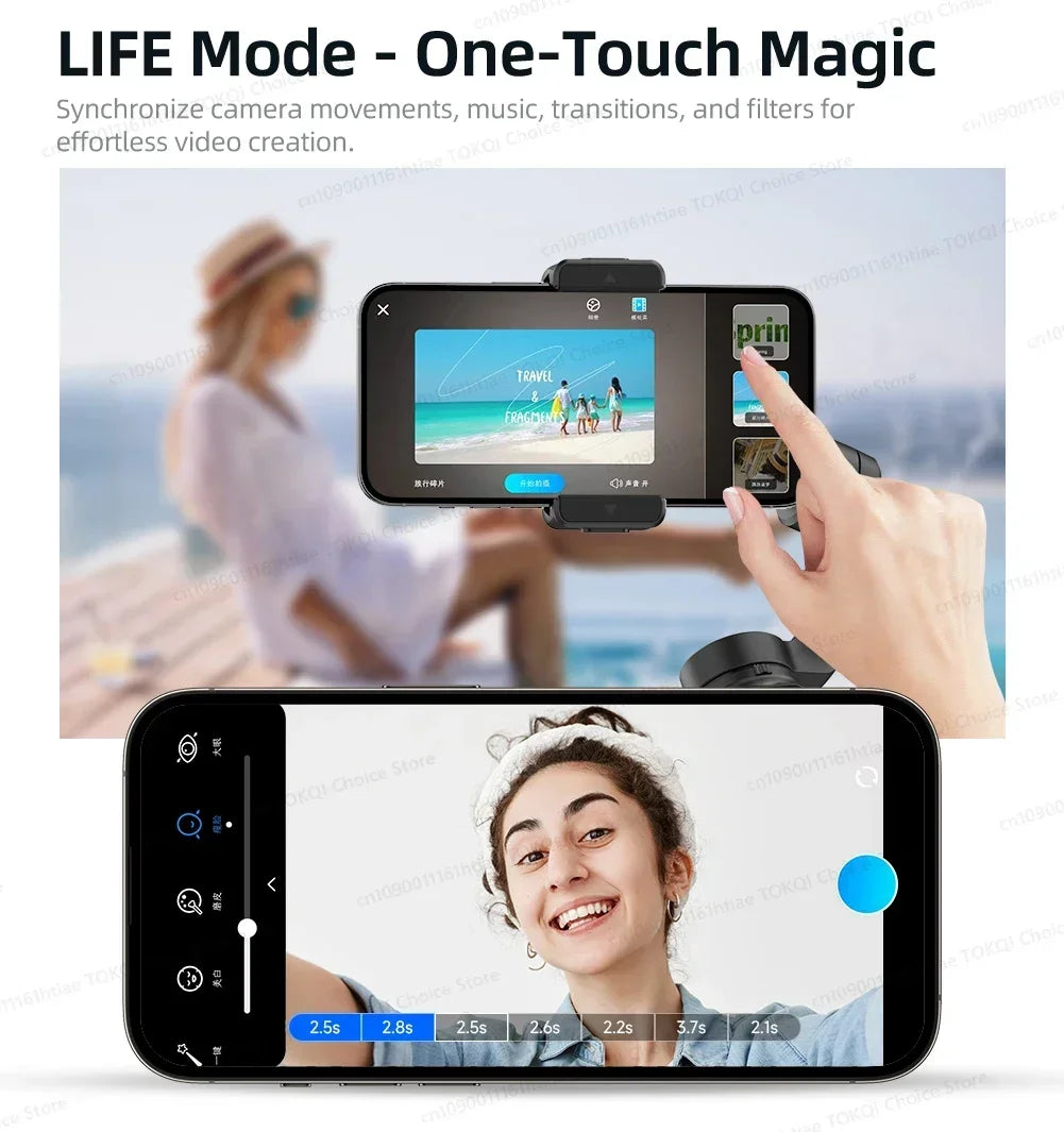 مثبت جيمبال ثلاثي المحاور محمول باليد لأجهزة iPhone و Android، حامل هاتف مضاد للاهتزاز مع حامل ثلاثي القوائم، مناسب للتصوير الفوتوغرافي والفيديو.