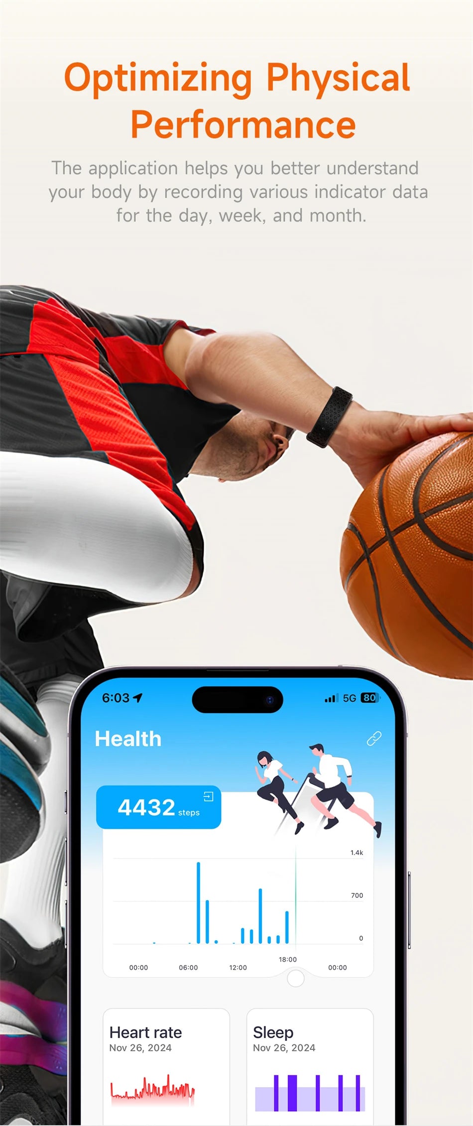 Smart Health Wristband, Wearable Activity Fitness Tracker Multi-Sport Mode All-Day Automatic Continuous Monitoring Health Data
