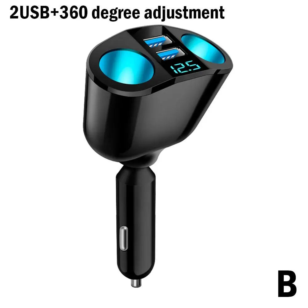 66W Fast Car Charger 12V-24V Socket Splitter Dual USB Type-C Car Charging Digital Display For Mobile Phone DVR Fast Charging