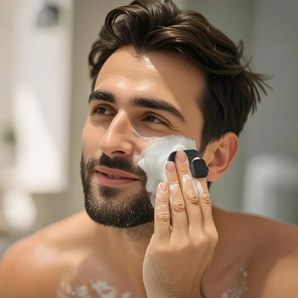 2-in-1 Men's Silicone Brush - Square Face & Beard Exfoliator, Travel-Size Deep Cleanser for Grooming Essentials