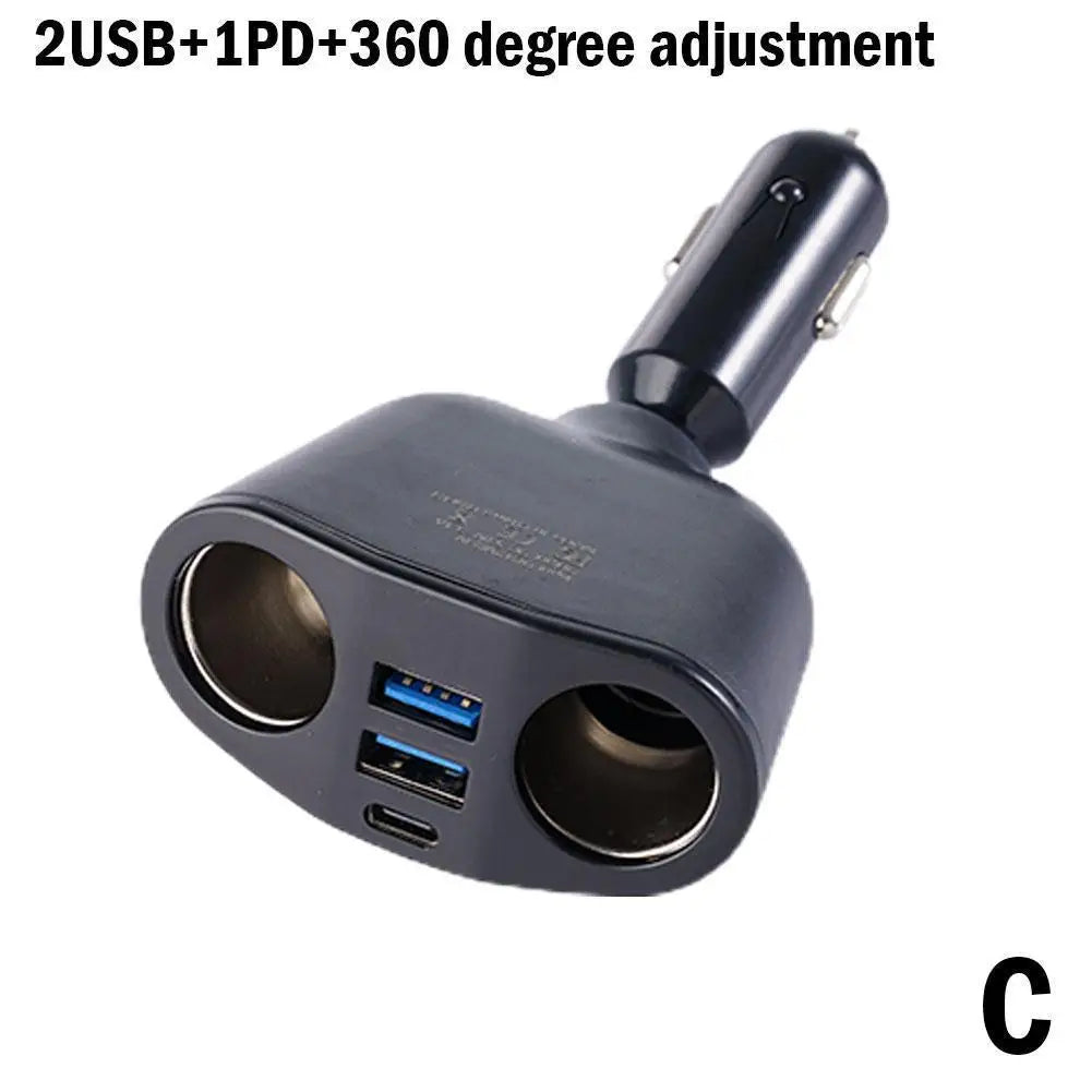 66W Fast Car Charger 12V-24V Socket Splitter Dual USB Type-C Car Charging Digital Display For Mobile Phone DVR Fast Charging