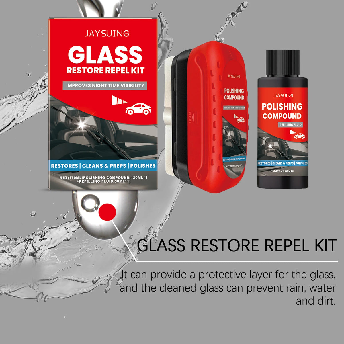 Car Glass Oil Film Remover With Supplements Kit Auto Windshield Glass Dust Removal Polishing Hydrophobic Cleaner Care Care