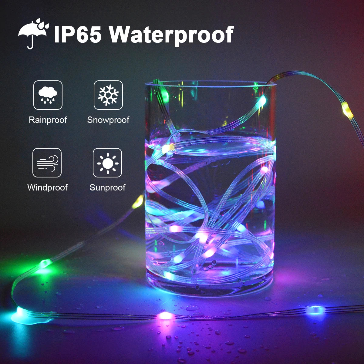 Smart RGBIC LED Strip Light, Bluetooth, USB, 20m, Waterproof, String Light, Room, Outdoor, Garden, Fairy Lights, DIY Decoration