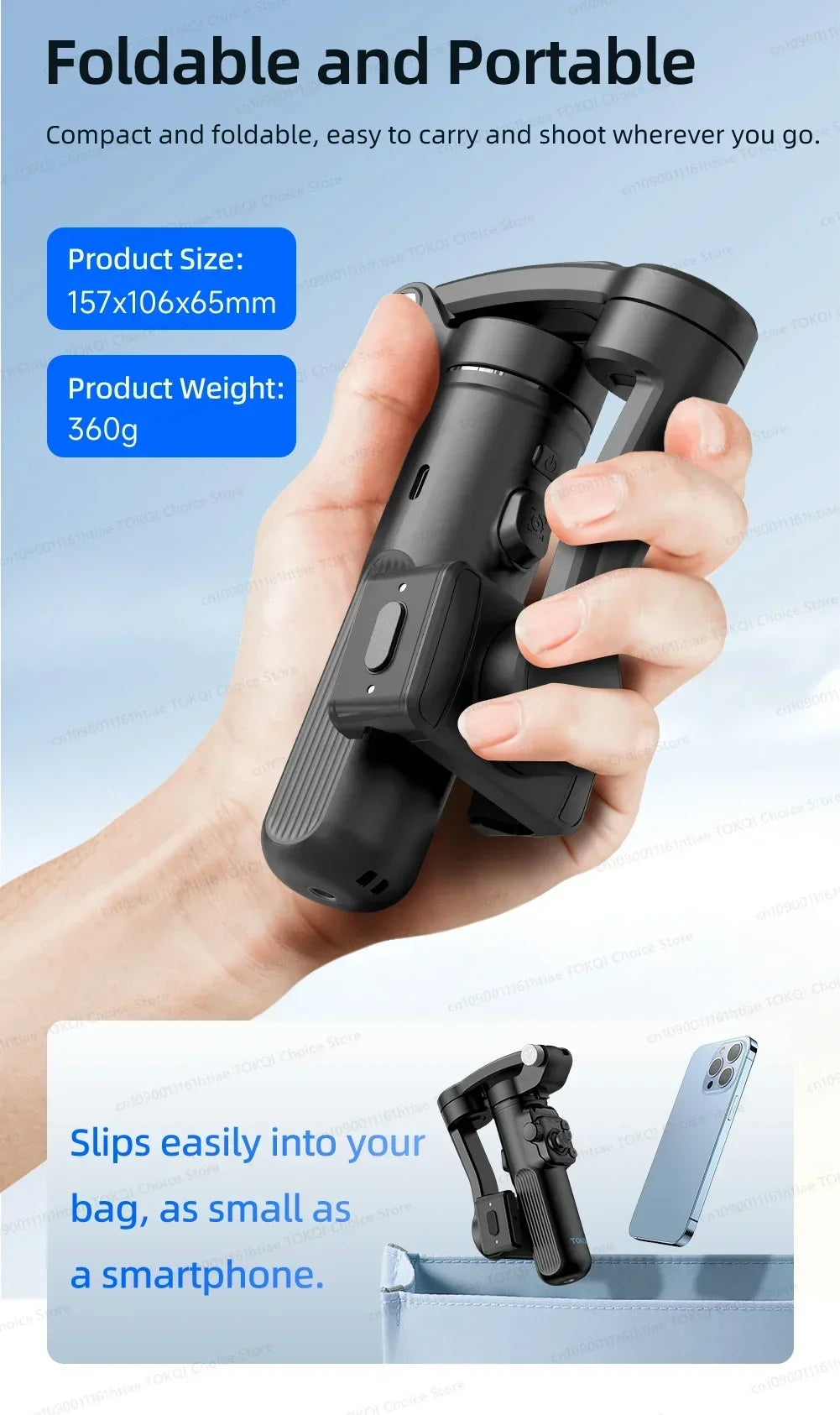 مثبت جيمبال ثلاثي المحاور محمول باليد لأجهزة iPhone و Android، حامل هاتف مضاد للاهتزاز مع حامل ثلاثي القوائم، مناسب للتصوير الفوتوغرافي والفيديو.