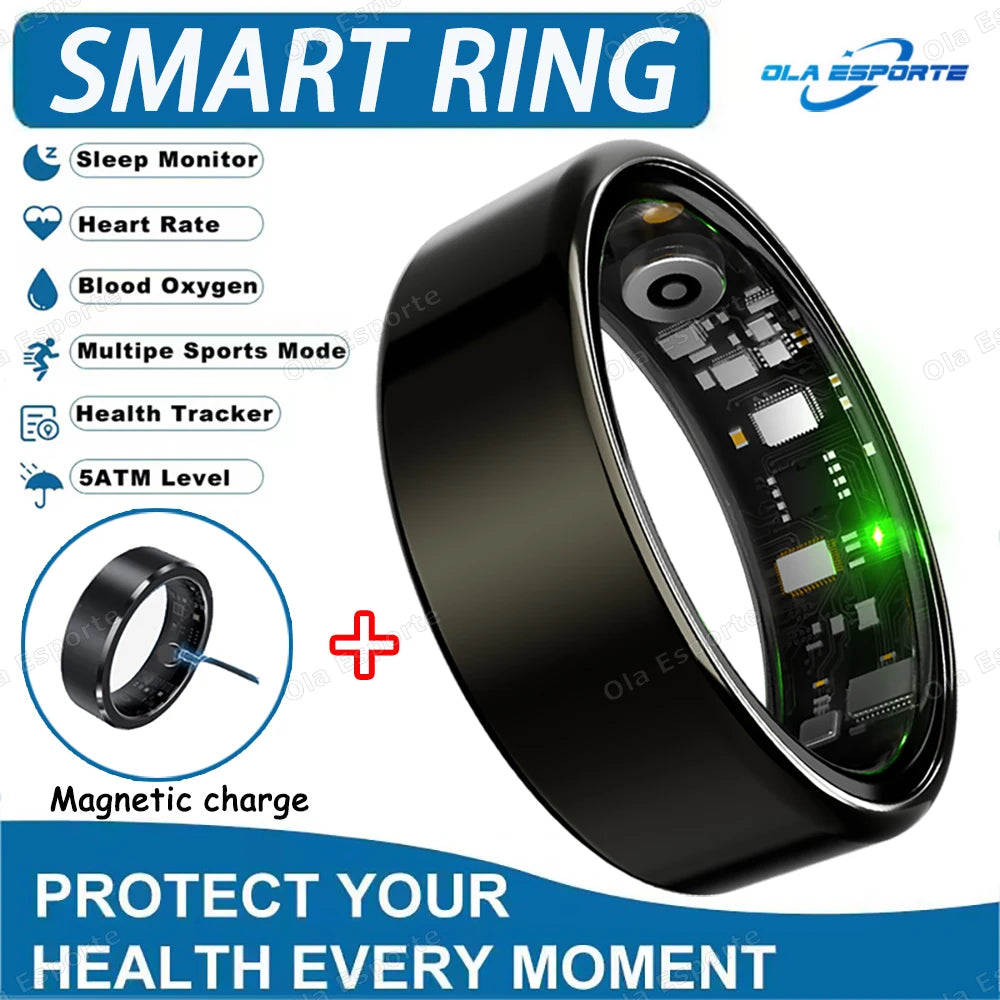 New R09 Smart Ring Men Women with Charging Case,Heart Rate Blood Oxygen,Skin Temperature Monitor,5ATM Waterproof For Android IOS