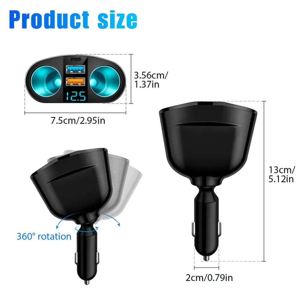 66W Fast Car Charger 12V-24V Socket Splitter Dual USB Type-C Car Charging Digital Display For Mobile Phone DVR Fast Charging